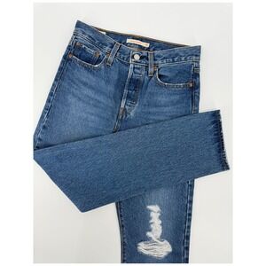 Levis Jeans Womens 26 Blue Wedgie Straight Ripped‎ Distressed Medium Wash Denim